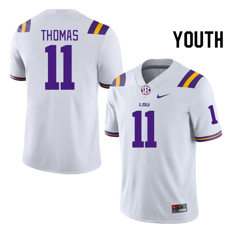 Youth #11 Zavion Thomas LSU Tigers College Football Jerseys Stitched-White